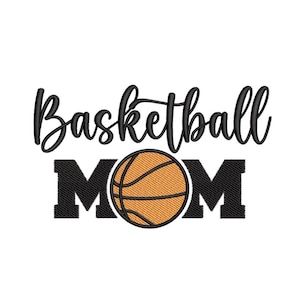 Peut inclure: Broderie noire et orange avec un ballon de basket et le texte "Basketball Mom".