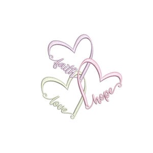 Faith Love Hope Heart Embroidery Design, Inspirational Digital File, 3 sizes