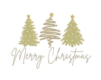Merry Christmas Embroidery Design, Christmas Tree Digital File, 4 sizes