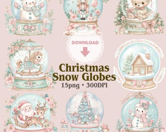 Christmas Snow Globes clip art | Vintage style watercolor 15 PNG 300DPI