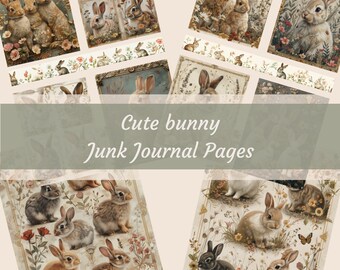 printable cute bunny junk journal pages. digital pages for collage. junk journals, filler journal paper