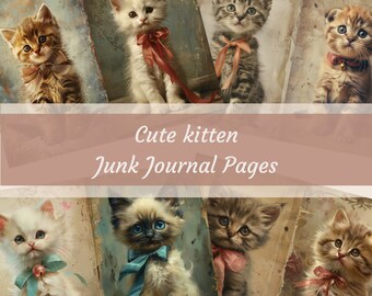 printable cute kitten junk journal pages. digital pages for collage. junk journals, filler journal paper
