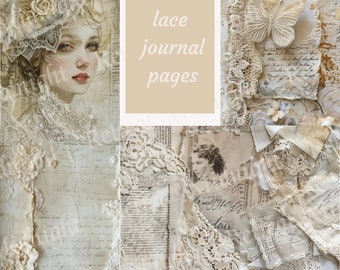 Printable lace journal pages, digital pages for collages, junk journals, filler journal paper