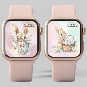 Sfondo coniglietto pasquale per Apple Watch, sfondo carino di carta ritagliata, sfondo per smartwatch, quadranti per orologi, schermo applewatch, sfondo minimalista