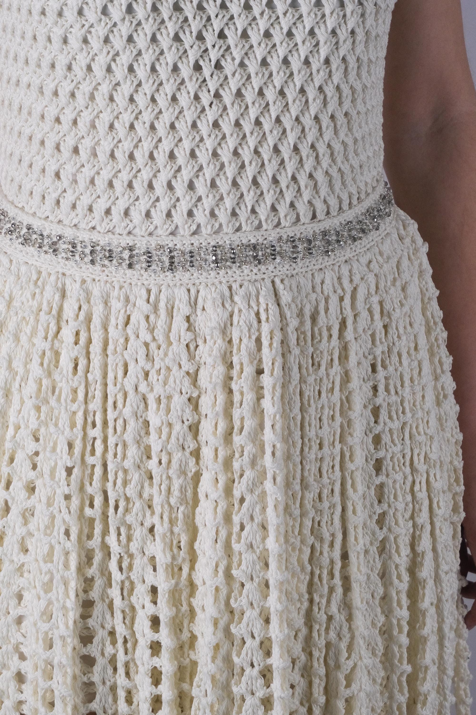 Scarlet Asymmetrical Crochet Maxi Dress