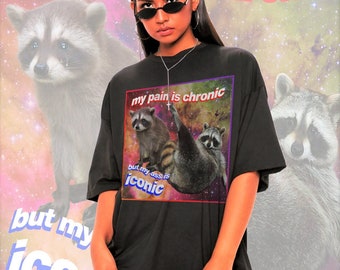 My Pain Is Chronic But My Ass Is Iconic Meme Shirt -Raccoon Tanuki,Opossums Lover Shirt,Possums Shirt,Sad Opossums Meme,Eat Trash Possum Tee