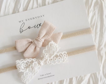 Baby Headband, Newborn Headband, Baby Bow, Lace Bow, Baby Lace Bow, Linen Baby Bow, Linen Bow, Baby Girl Bow, Baby Girl Gift, Newborn Gift