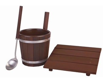 Wooden Sauna Set – Bucket, Ladle & Headrest – Sauna Accessories for Relaxation and Home Spa