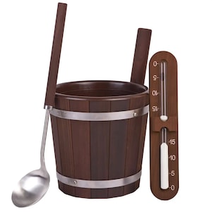 Sauna Bucket, Ladle & Sand Timer Set – Wooden Sauna Accessories for Steam Room and Home Spa