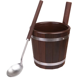 Sauna Bucket and Ladle Set – Wooden Thermal Tub & Dipper – Sauna Accessories for Home Spa