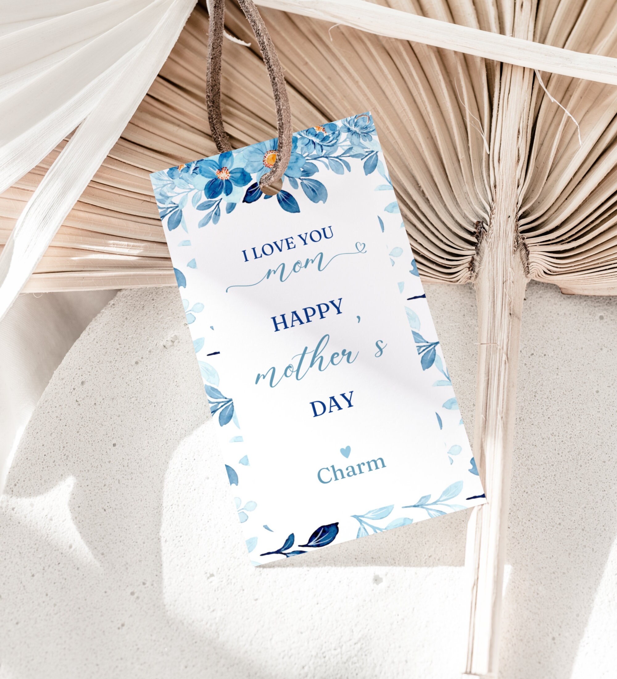 Mothers Day Gift Tag PRINTABLE Happy Mothers Day Tags, Blue Floral ...