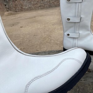 White Leather Mid-Calf Boots Women Retro Mod Boots wrestling boot Handmade Cosplay Boots Flat Fashion Winter Boots image 7