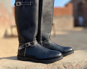 Handmade Black Leather Riding Boots – Tall Equestrian Buckle Boots