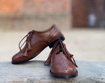 Handmade Men's Brown Leather Ghillie Brogues | Scottish Kilt Shoes|Rubber&leather sole available