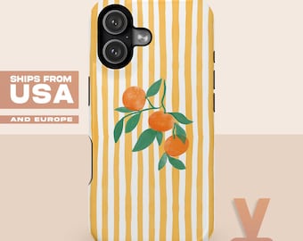 Funda para iPhone con rayas naranja mandarina, funda con diseño de frutas, iPhone 17, 16, 15, 14, 13 Pro Max, Plus X, Samsung Galaxy S25, S24 Ultra, Pixel 9