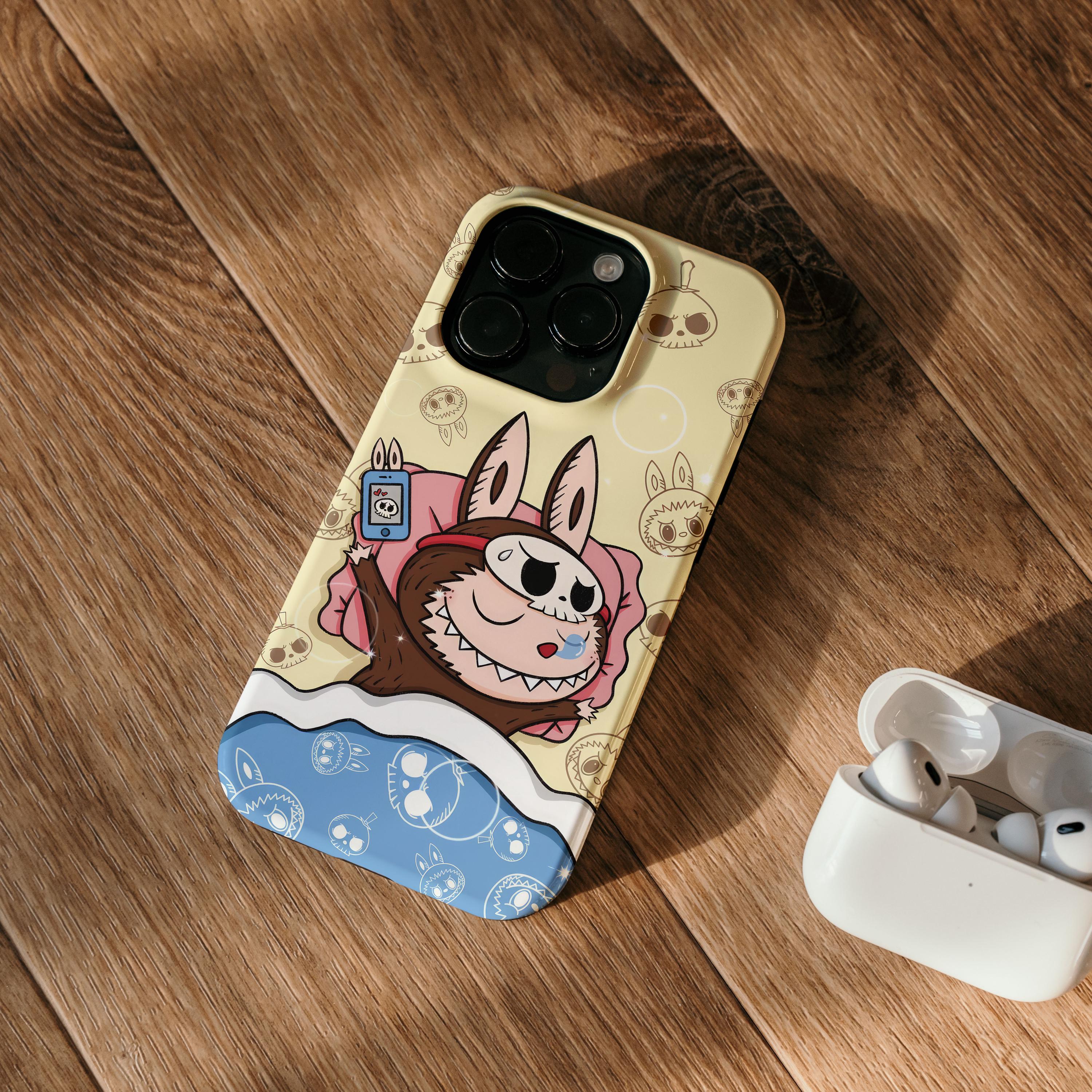 Labubu DuoDuo ブラウン スマホケース、アニメおもちゃ iPhone