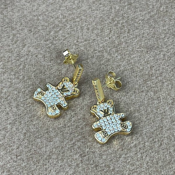 Vintage Baby Bear Louis Vuitton Gold Plated Dangle Earrings - Retro Chic Jewelry