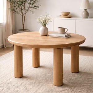 Oak Round Furniture Legs Set, Cylindrical Farmhouse Table Legs, Custom Color