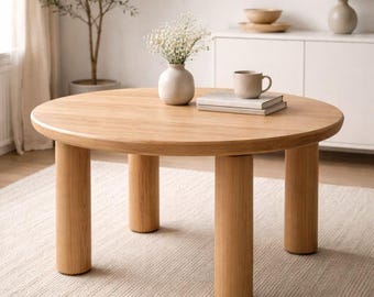 Oak Round Furniture Legs Set, Cylindrical Farmhouse Table Legs, Custom Color