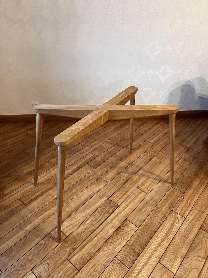 Solid Wood X-Legs Table Base | Customizable Ash/Oak Desk Frame | Demountable Puzzle Base Kit image 6