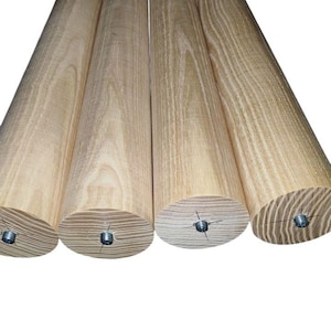 Set of 4 conical unpainted ash wood legs, Natural wood furniture legs for the coffee table, Unfinished tapered ash legs with bolt m8