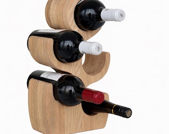 Suporte para vinhos minimalista em madeira de freixo - Porta-garrafas compacto para bancada