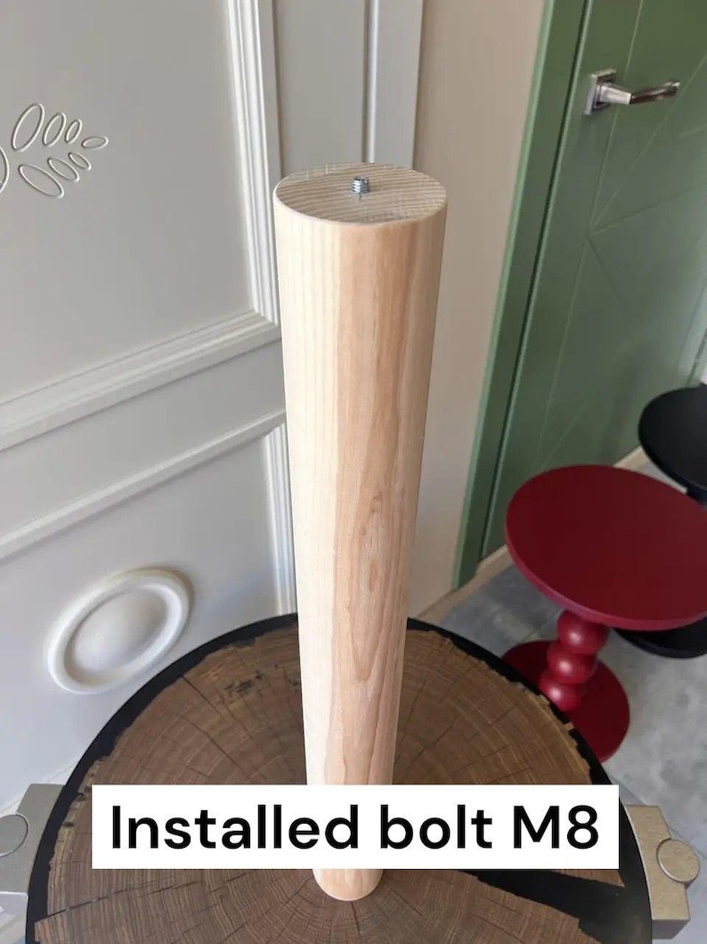 Juego de 6 patas redondas de madera de fresno, patas de madera maciza para mesas de estilo rústico con kit de montaje. imagen 7