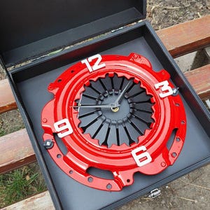 Clutch Clock for Automotive Decor, Round Auto Clock, Car Enthusist Automotive Wall Art, Car Parts Gift with Auto Car Restore, Car Lover Gift