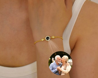 Custom Photo Projection Bracelet with Birthstone, Photo Memorial Bracelet, Bubble Bracelet, Picture Inside Bracelet, Best Friend Gift