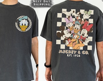 Custom Retro Mickey & Co 1928 Comfort Colors Two Sided Shirt, Vintage Mickey And Friends Family Shirt, Disneyland Tee, Disneyworld Gift