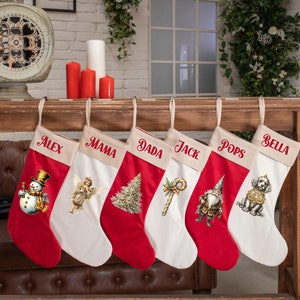 Personalized Christmas Stocking With Custom Name Large Luxury Embroidered Hanging Stockings For Family