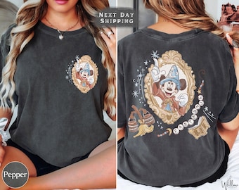 Vintage Wizard Mickey Fantasia Comfort Colors Shirt, Magical Two-Sided Tee with Retro Sorcerer Aesthetic, Perfect Disney Park Shirt