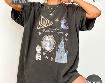 Camiseta retro de Elsa con colores cómodos, camiseta "El frío nunca me molestó", camiseta de princesas Disney Frozen, camiseta de dibujos animados de parques mágicos
