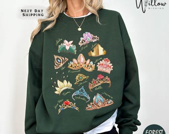 Cozy Retro Disney Princess Sweatshirt, Crown Design With Belle Rapunzel Ariel Cinderella, Girl Group Disneyworld Park Day Gift
