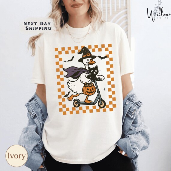 Funny Spooky Goose Comfort Colors Shirt, Witch Goose Halloween Tee, Honk or Treat Fall Shirt, Cute Halloween Graphic Tee, Witchy Vibes Tee