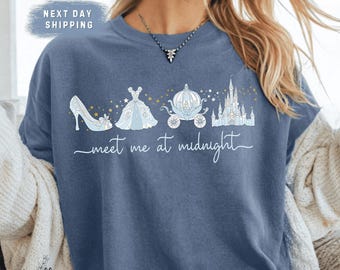 Meet Me at Midnight Comfort Colors Shirt, Fairytale Cinderella Castle Carriage Glass Slipper Princess Magic Tee
