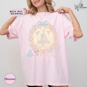 Coquette Bow Disney Castle Comfort Colors Shirt, Girly Disney Trip Tee, Magic Kingdom Birthday Girl Shirt, Fantasia Tee, Gift for Her