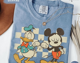 Funny Checkered Mickey and Donald Comfort Colors Shirt, Vintage Disney Friends Tee, Fist Bump Shirt for Besties, Magical Park Tee
