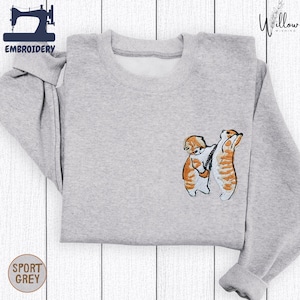 Cute Orange Tabby Cat Embroidered Hoodie, Whimsical Cat Sweatshirt, Cozy Cottagecore Pullover, Gift for Cat Lovers