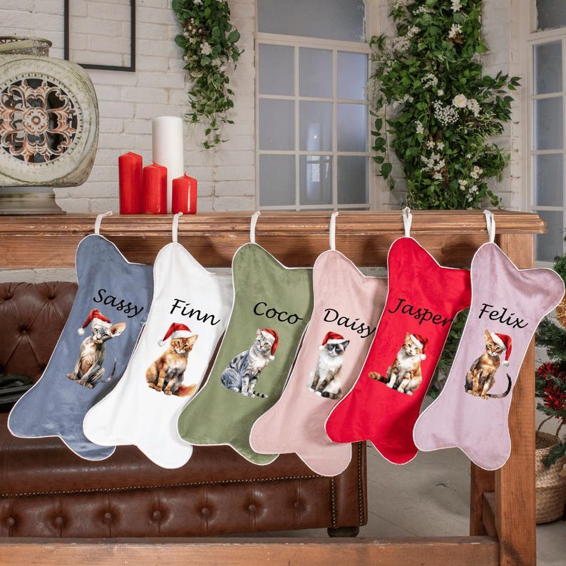 Cat Velvet Stocking: Personalized Velvet With Name and Breed (holiday ...