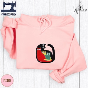 Embroidered Rainbow Cats Funny Sweatshirt, Cozy Whimsical Cat Lover Crewneck, Cute Colorful Pet Sweater, Gift for Cat Moms