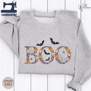 Halloween Boo Embroidered Sweatshirt, Cozy Fall Hoodie, Cute and Creepy Halloween Embroidery Sweater, Spooky Season Autumn Gift