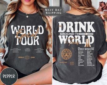 Vintage Disney Epcot World Tour Comfort Colors Shirt, Drink Around The World Shirt, Disneyworld Family Matching T-Shirt, Disney Traveler Tee