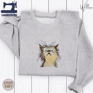 Funny Fuzzy Cat Embroidered Sweatshirt, Tiny Pocket Kitty Crewneck, Cozy Gift for Cat Lover, Whimsical Pet Lover Sweater Gift for Cat Lovers