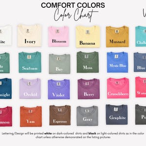 a group of different colored shirts with the words comfort colors on them