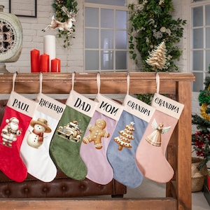 Personalized Christmas Stockings Velvet, Family Name Stocking, Christmas Gift for Family, Stocking for Holiday Decoration Applique Stocking