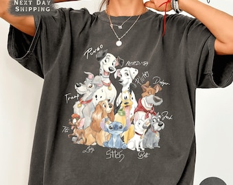 Camiseta Comfort Colors para amantes de los perros, camiseta de perros Disney, camiseta de personajes caninos Disney, regalo perfecto para el Día de la Madre.