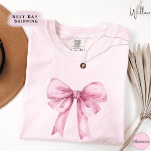Pink Coquette Comfort Colors Shirt, Cute Pink Bow Graphic Tee, Soft Girl Aesthetic Shirt, Girly Gift for Her, Feminine Ribbon T-Shirt