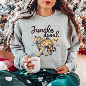 Jungle Soul Tiger Sweatshirt, Vintage Animal Aesthetic Sweater, Nature Lover Pullover, Wild Tiger Gift for Him or Her