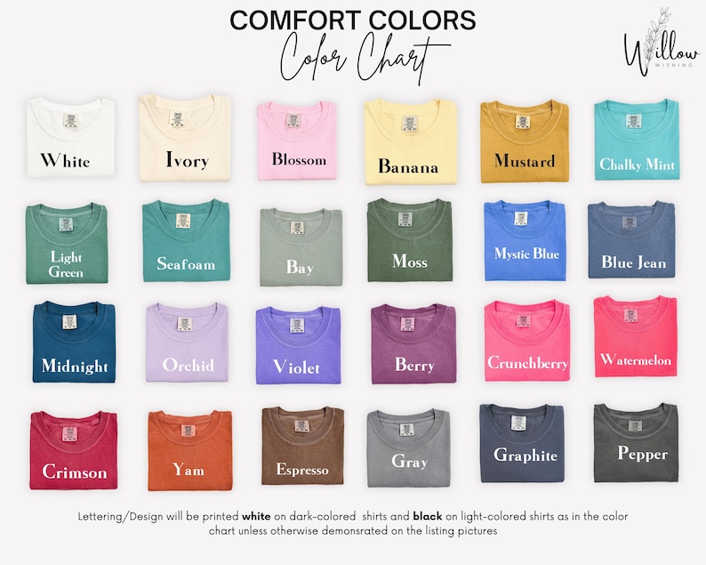 a group of different colored shirts with the words comfort colors on them